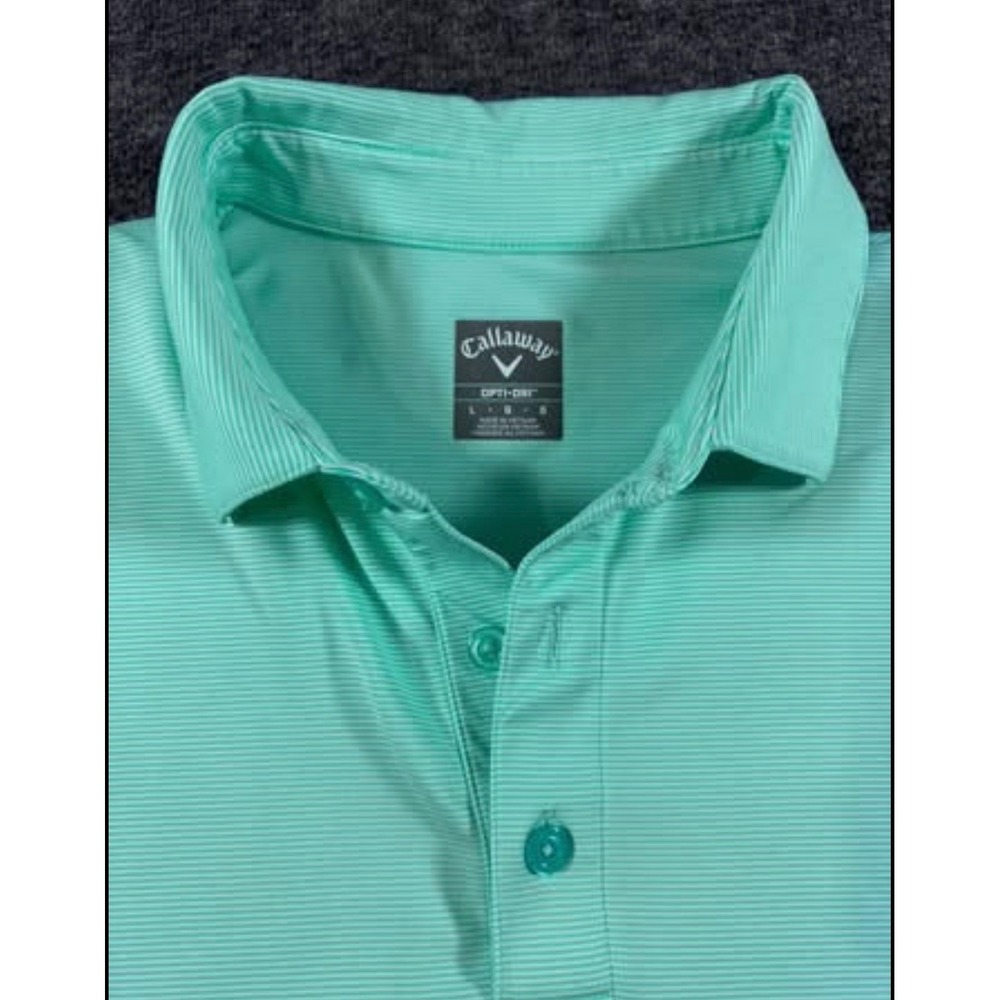 Callaway Opti-Dri Mens Large Mint Green Striped Short Sleeve Golf Polo Shirt - Picture 2 of 6